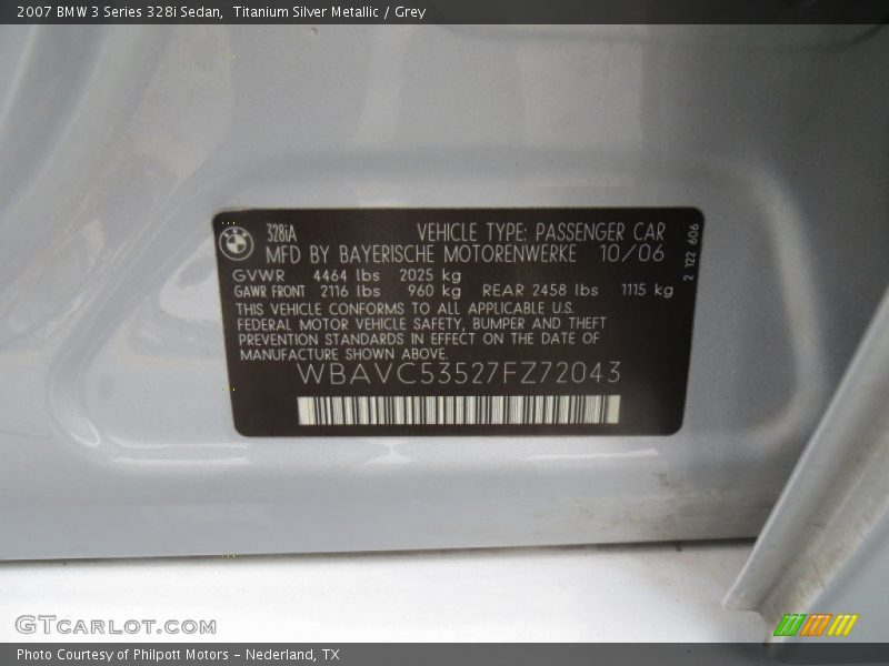 Titanium Silver Metallic / Grey 2007 BMW 3 Series 328i Sedan
