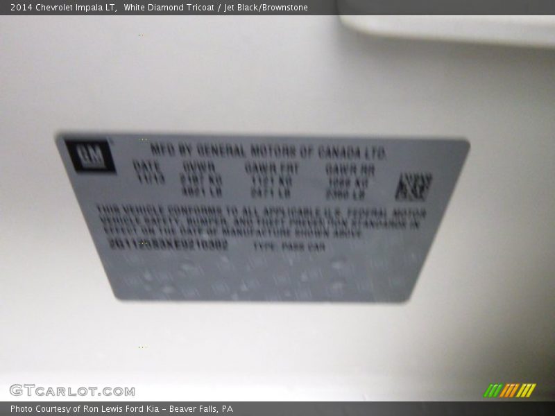 White Diamond Tricoat / Jet Black/Brownstone 2014 Chevrolet Impala LT