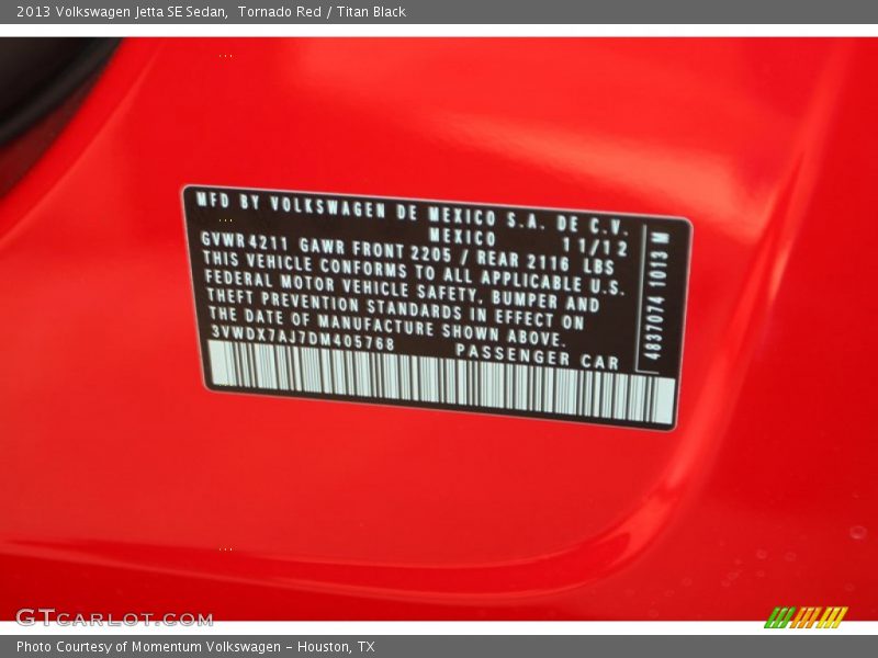 Tornado Red / Titan Black 2013 Volkswagen Jetta SE Sedan