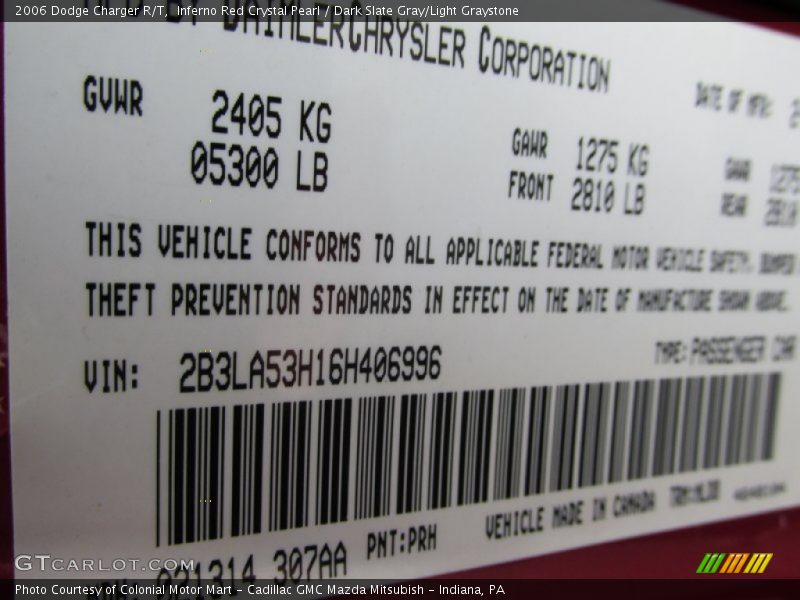 Inferno Red Crystal Pearl / Dark Slate Gray/Light Graystone 2006 Dodge Charger R/T