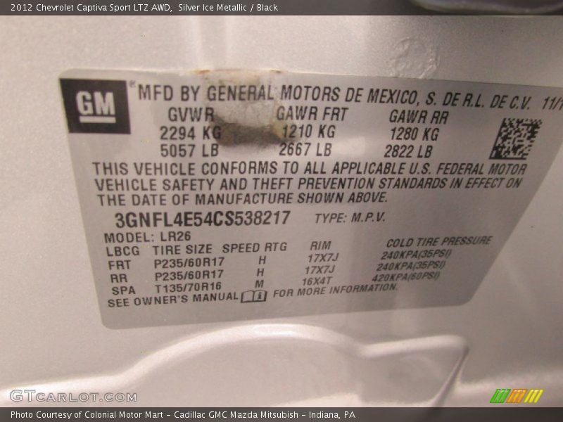 Silver Ice Metallic / Black 2012 Chevrolet Captiva Sport LTZ AWD