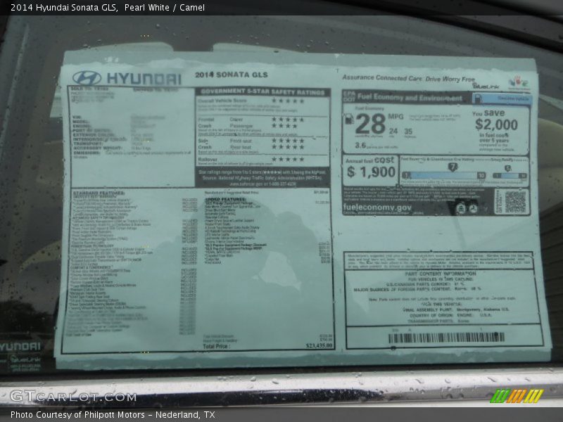 Pearl White / Camel 2014 Hyundai Sonata GLS