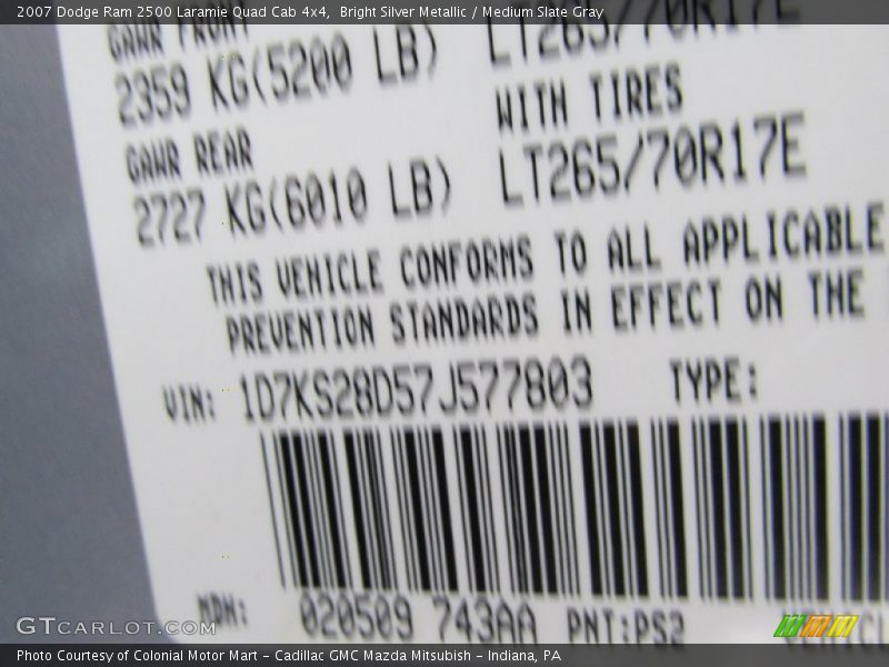 Bright Silver Metallic / Medium Slate Gray 2007 Dodge Ram 2500 Laramie Quad Cab 4x4