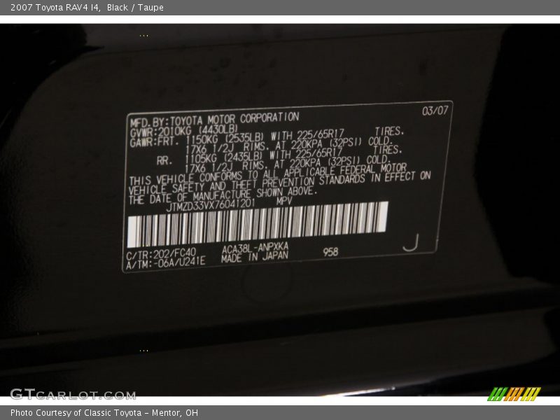 Black / Taupe 2007 Toyota RAV4 I4