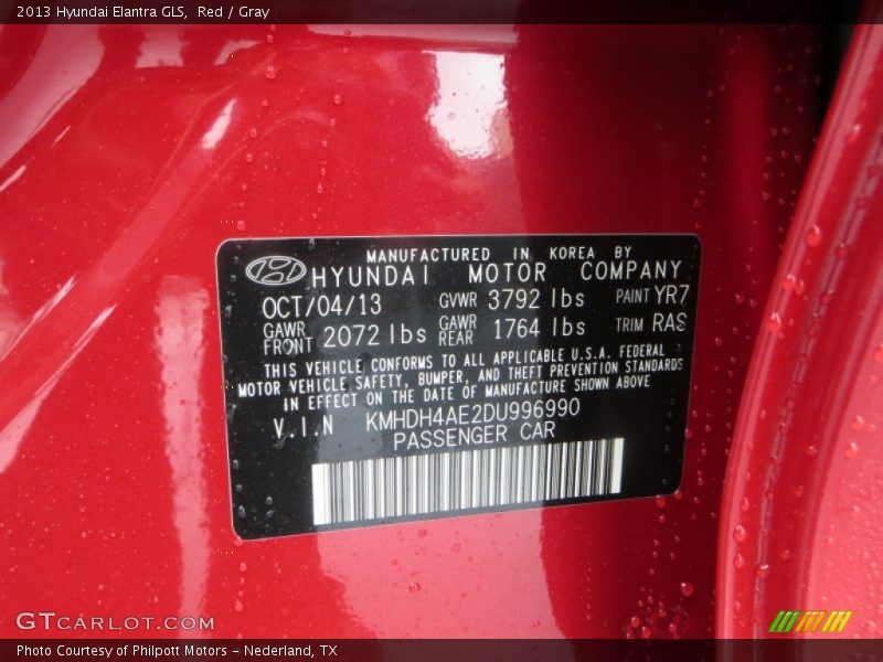 Red / Gray 2013 Hyundai Elantra GLS
