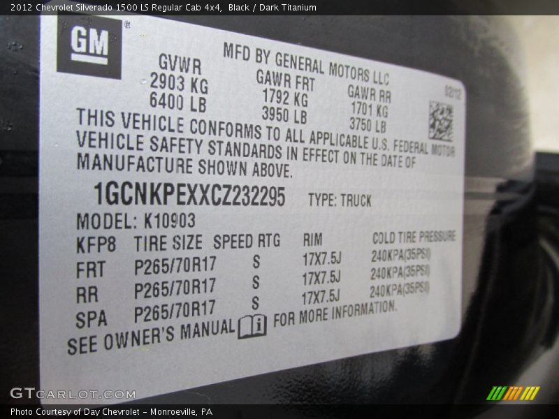 Black / Dark Titanium 2012 Chevrolet Silverado 1500 LS Regular Cab 4x4