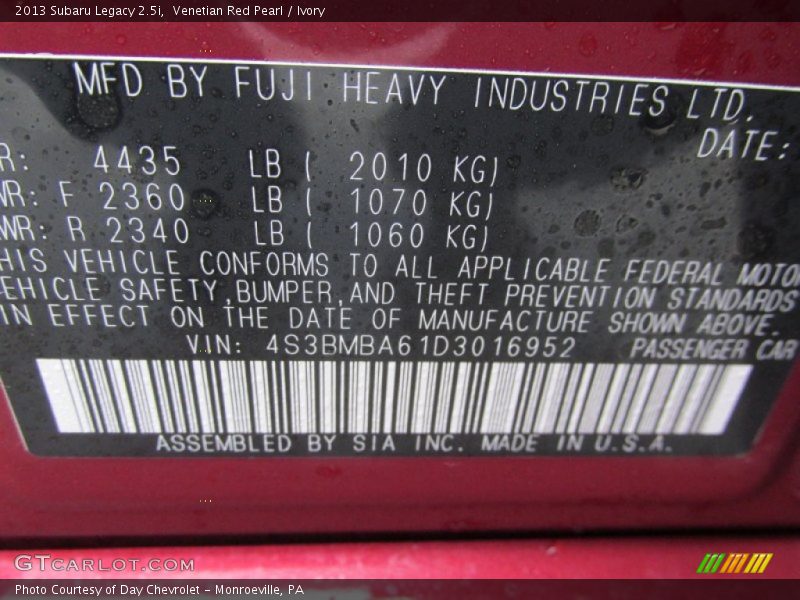 Venetian Red Pearl / Ivory 2013 Subaru Legacy 2.5i