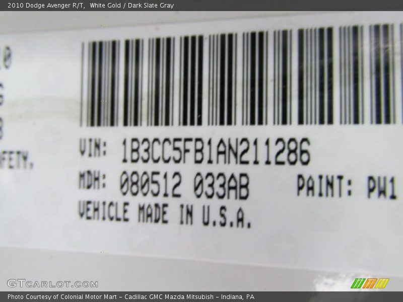 White Gold / Dark Slate Gray 2010 Dodge Avenger R/T