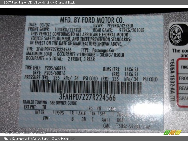 Alloy Metallic / Charcoal Black 2007 Ford Fusion SE
