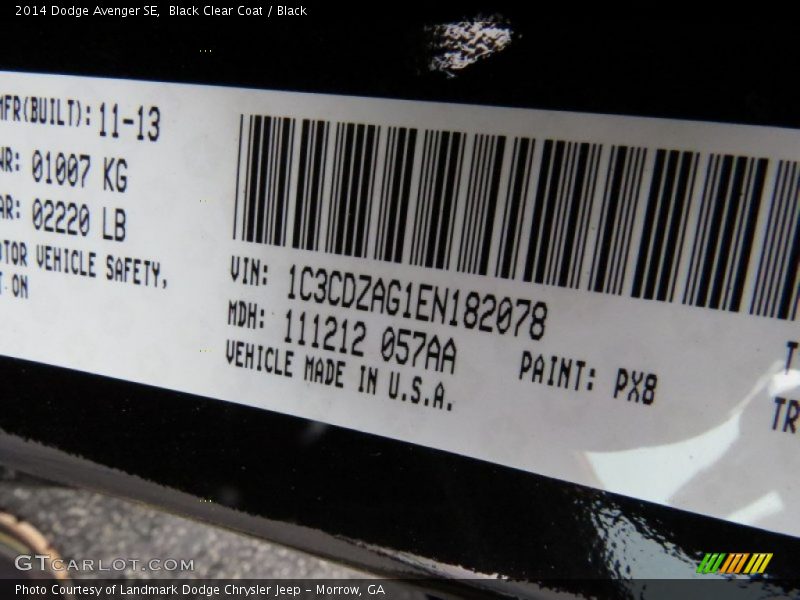 Black Clear Coat / Black 2014 Dodge Avenger SE