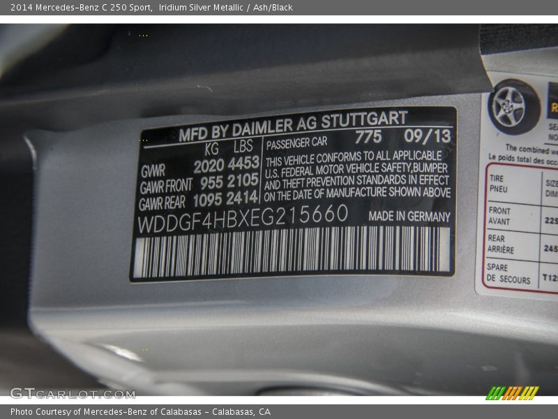 Iridium Silver Metallic / Ash/Black 2014 Mercedes-Benz C 250 Sport