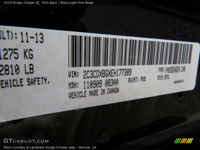 Pitch Black / Black/Light Frost Beige 2014 Dodge Charger SE