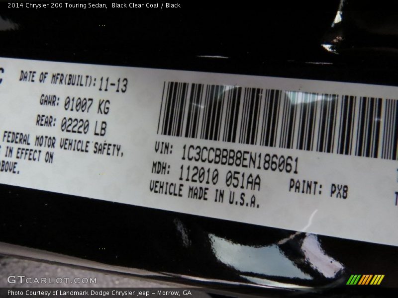 Black Clear Coat / Black 2014 Chrysler 200 Touring Sedan