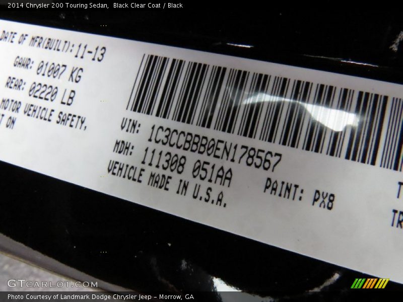 Black Clear Coat / Black 2014 Chrysler 200 Touring Sedan