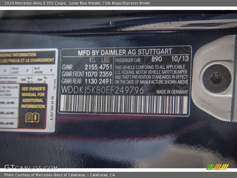 Lunar Blue Metallic / Silk Beige/Espresso Brown 2014 Mercedes-Benz E 350 Coupe