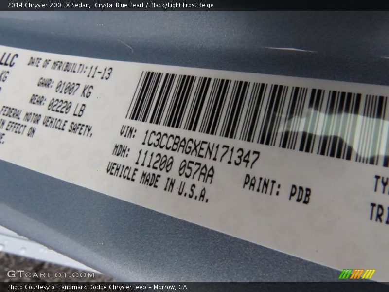 Crystal Blue Pearl / Black/Light Frost Beige 2014 Chrysler 200 LX Sedan
