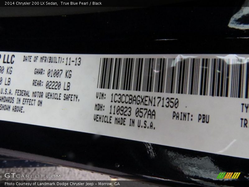 True Blue Pearl / Black 2014 Chrysler 200 LX Sedan
