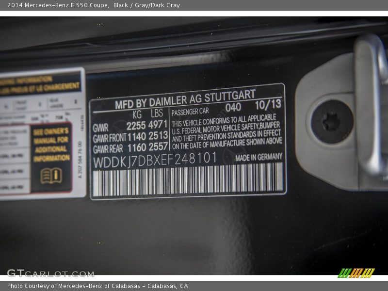 2014 E 550 Coupe Black Color Code 040