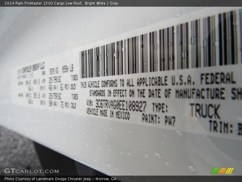 Bright White / Gray 2014 Ram ProMaster 1500 Cargo Low Roof