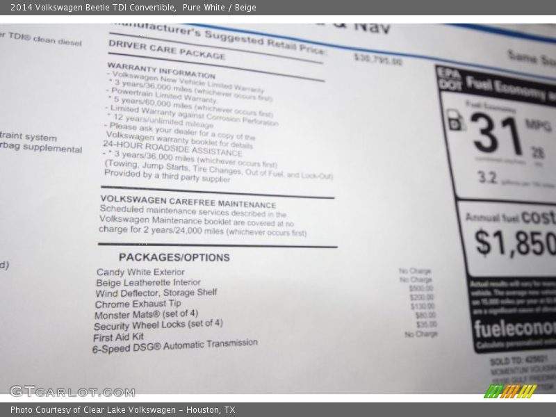Pure White / Beige 2014 Volkswagen Beetle TDI Convertible