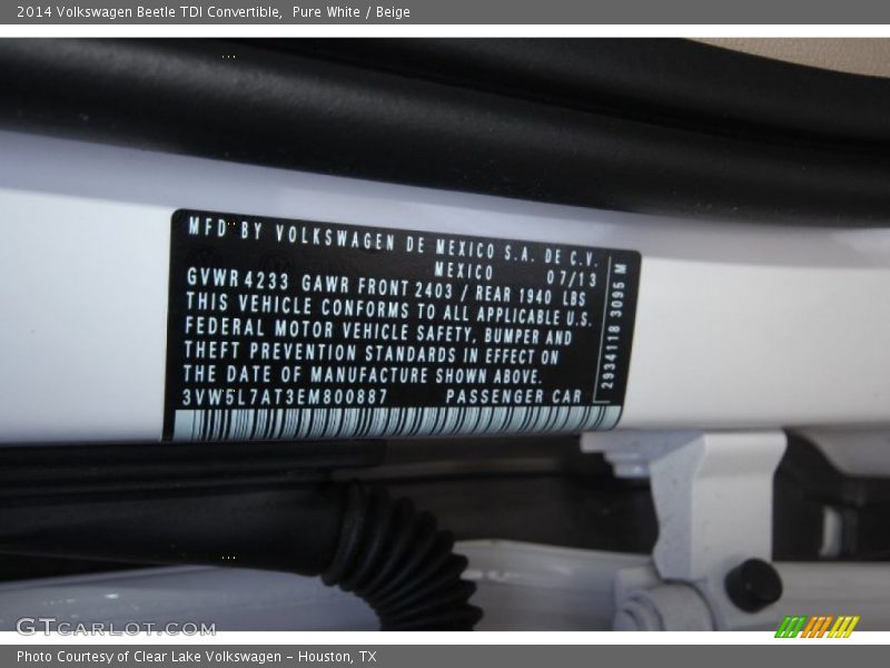 Pure White / Beige 2014 Volkswagen Beetle TDI Convertible