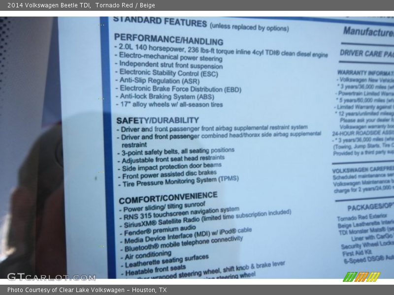 Tornado Red / Beige 2014 Volkswagen Beetle TDI
