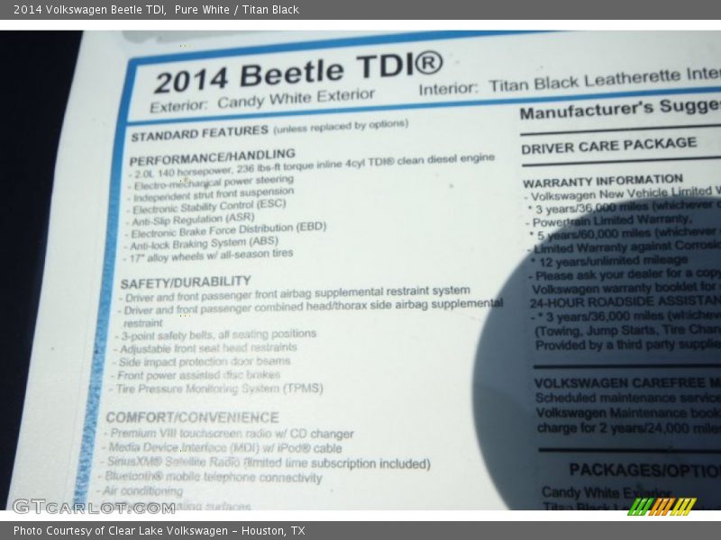 Pure White / Titan Black 2014 Volkswagen Beetle TDI
