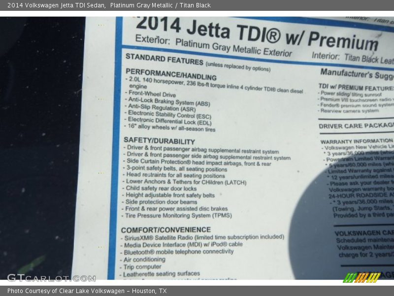 Platinum Gray Metallic / Titan Black 2014 Volkswagen Jetta TDI Sedan