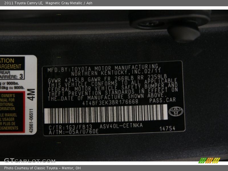 Magnetic Gray Metallic / Ash 2011 Toyota Camry LE