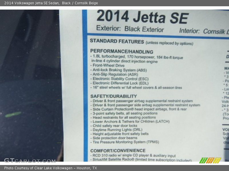Black / Cornsilk Beige 2014 Volkswagen Jetta SE Sedan