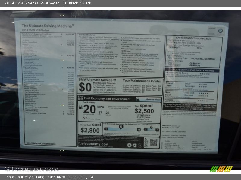  2014 5 Series 550i Sedan Window Sticker
