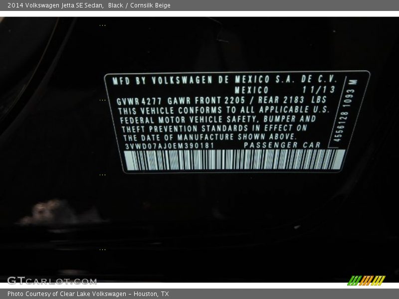 Black / Cornsilk Beige 2014 Volkswagen Jetta SE Sedan
