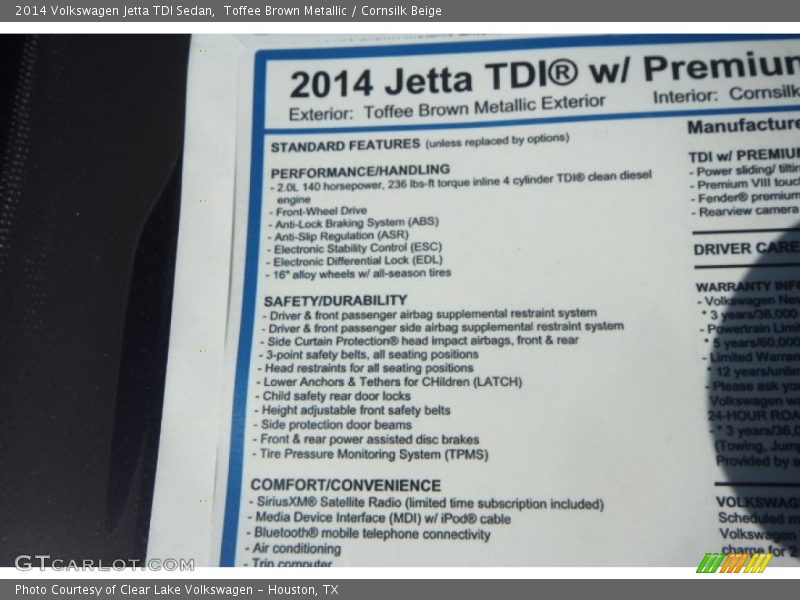 Toffee Brown Metallic / Cornsilk Beige 2014 Volkswagen Jetta TDI Sedan