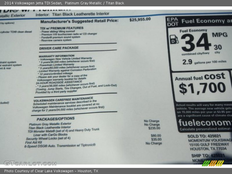 Platinum Gray Metallic / Titan Black 2014 Volkswagen Jetta TDI Sedan