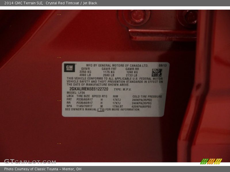 Crystal Red Tintcoat / Jet Black 2014 GMC Terrain SLE