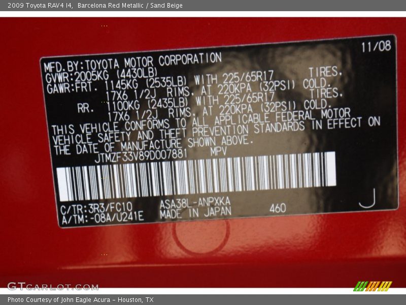 Barcelona Red Metallic / Sand Beige 2009 Toyota RAV4 I4