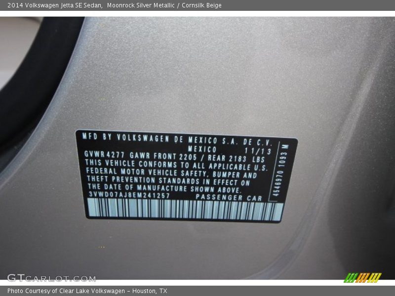 Moonrock Silver Metallic / Cornsilk Beige 2014 Volkswagen Jetta SE Sedan