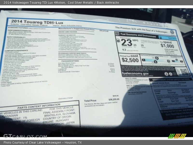  2014 Touareg TDI Lux 4Motion Window Sticker