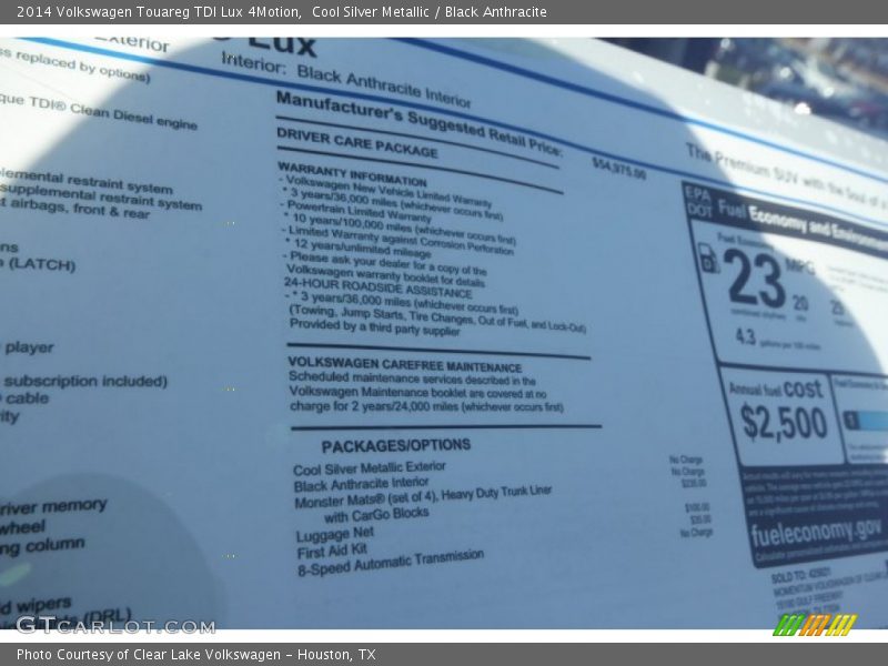  2014 Touareg TDI Lux 4Motion Window Sticker