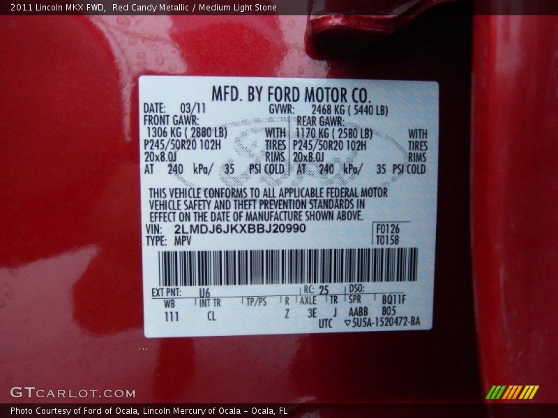 Red Candy Metallic / Medium Light Stone 2011 Lincoln MKX FWD