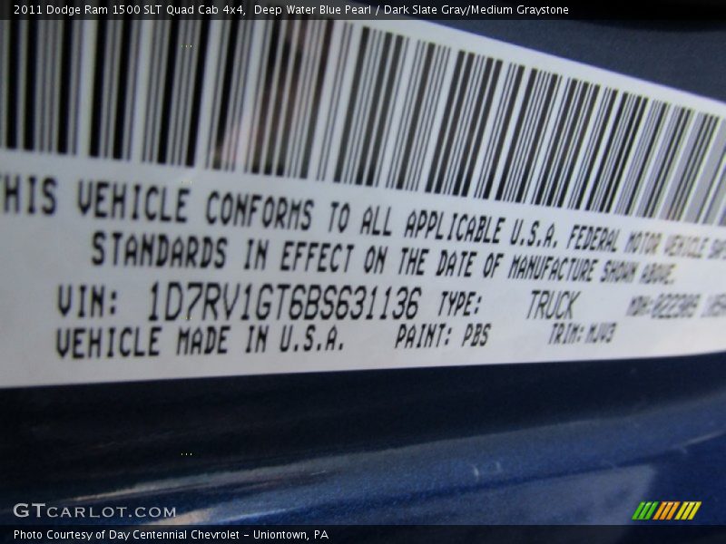 Deep Water Blue Pearl / Dark Slate Gray/Medium Graystone 2011 Dodge Ram 1500 SLT Quad Cab 4x4
