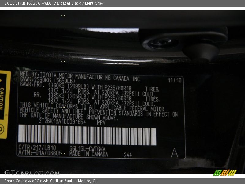 Stargazer Black / Light Gray 2011 Lexus RX 350 AWD
