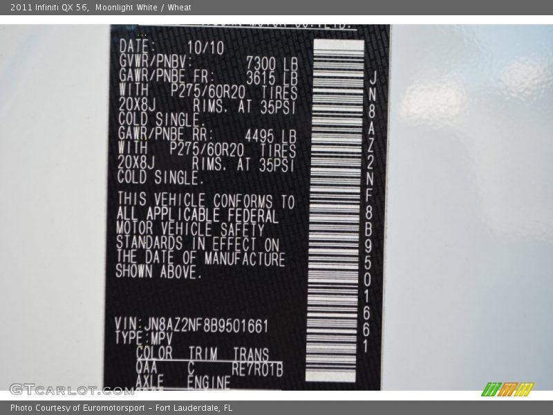 Moonlight White / Wheat 2011 Infiniti QX 56