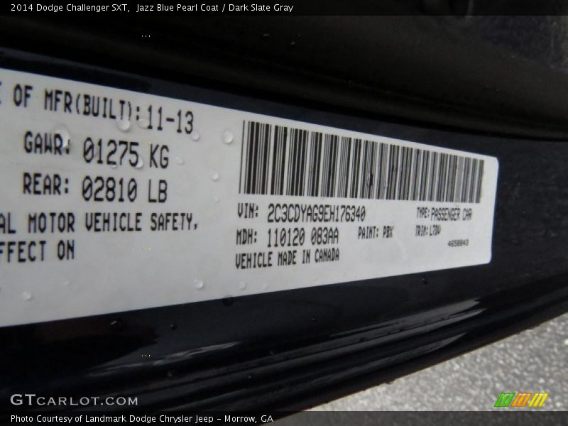 Jazz Blue Pearl Coat / Dark Slate Gray 2014 Dodge Challenger SXT