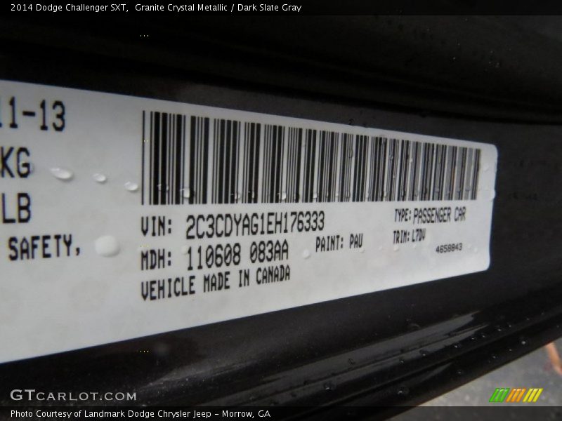 Granite Crystal Metallic / Dark Slate Gray 2014 Dodge Challenger SXT