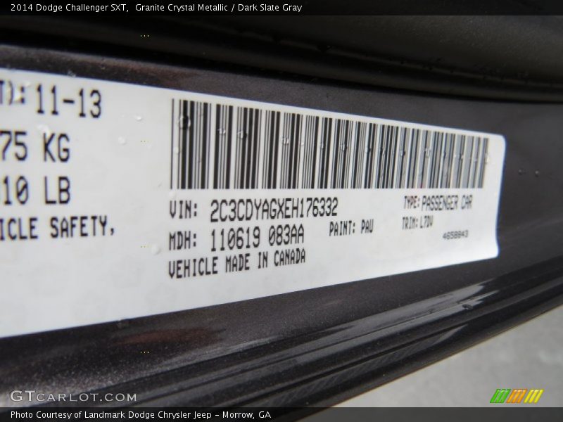 Granite Crystal Metallic / Dark Slate Gray 2014 Dodge Challenger SXT