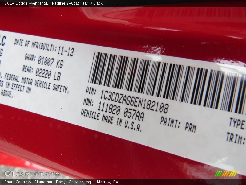 Redline 2-Coat Pearl / Black 2014 Dodge Avenger SE