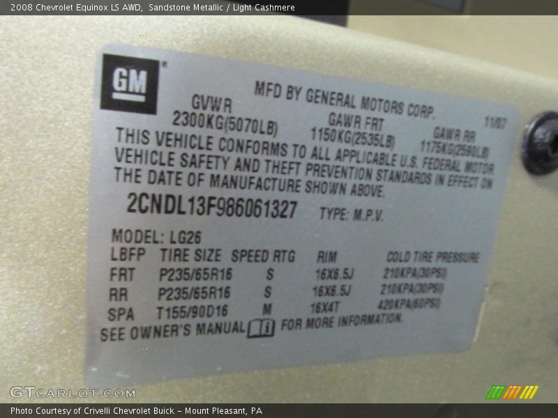 Sandstone Metallic / Light Cashmere 2008 Chevrolet Equinox LS AWD
