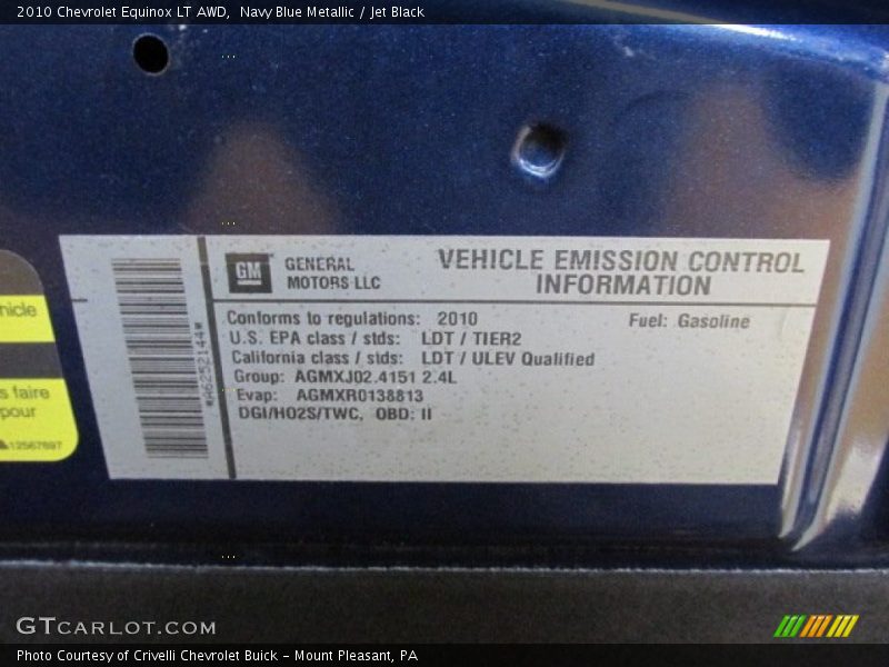 Navy Blue Metallic / Jet Black 2010 Chevrolet Equinox LT AWD
