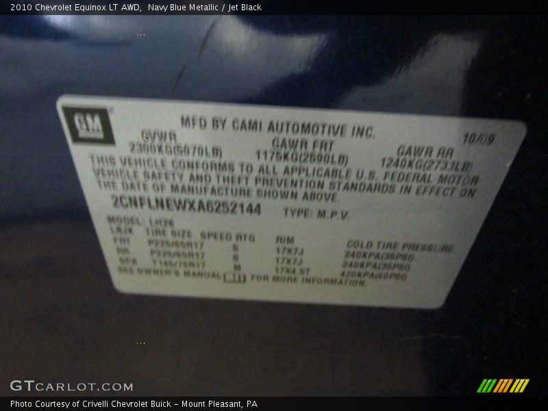 Navy Blue Metallic / Jet Black 2010 Chevrolet Equinox LT AWD